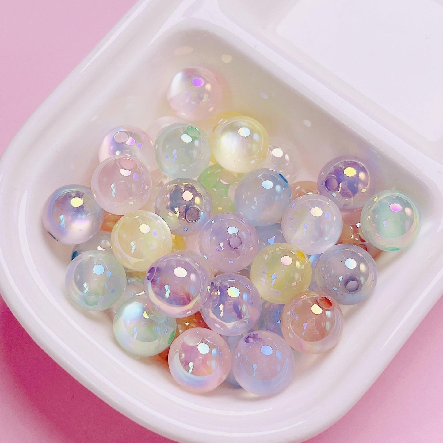 20 count Highlight UV plated colored jelly cat eye straight hole acrylic round beads DIY mobile phone chain car hanging keychain jewelry accessories