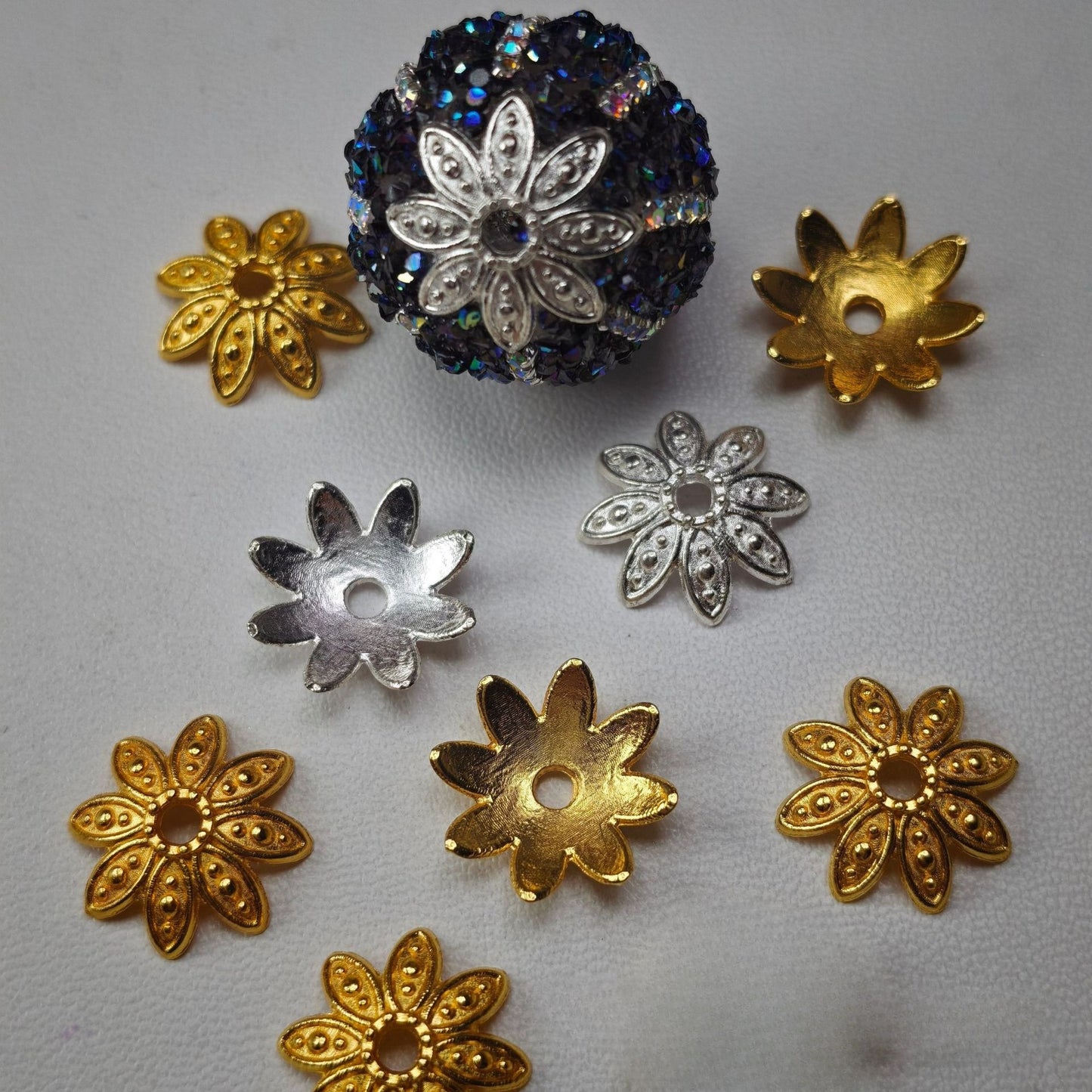 14mm electroplated metallic eight-petal pointed flower receptacle spacer beads gold and silver jewelry accessories flower leaf stem hat diy bead material