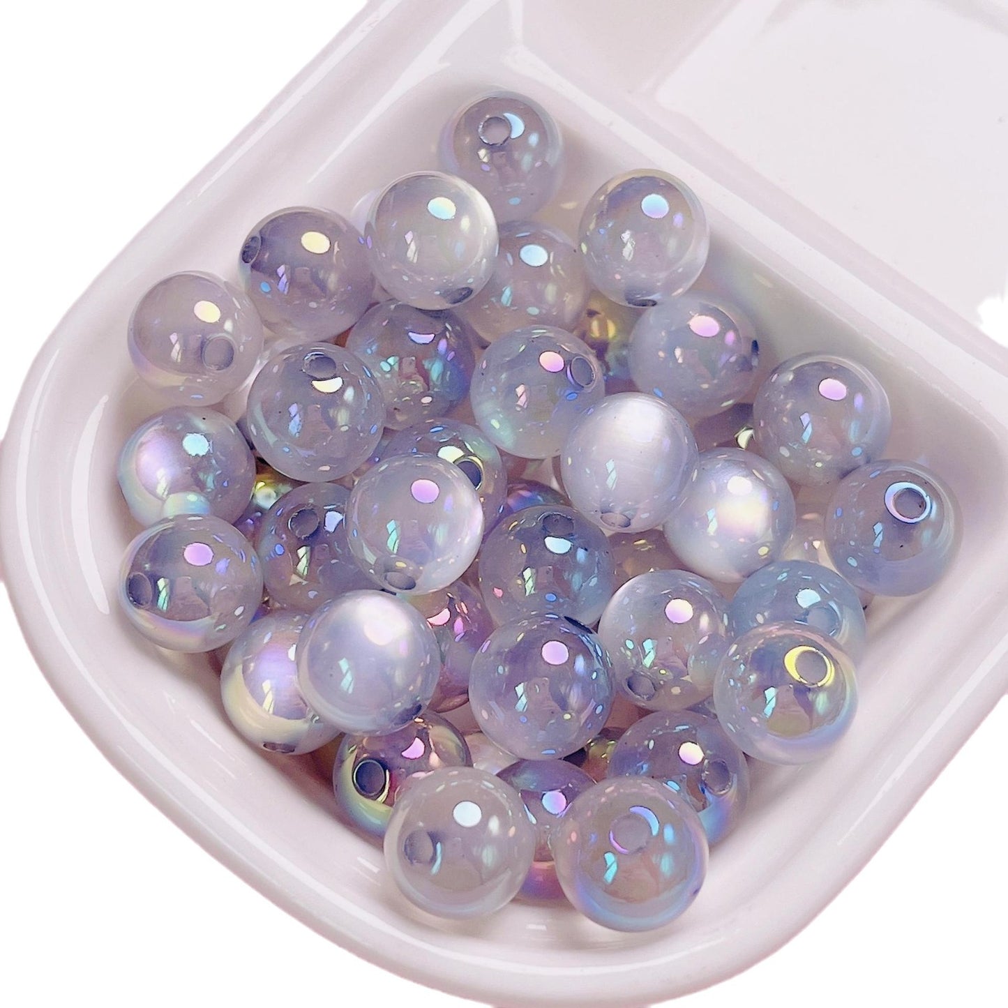 20 count Highlight UV plated colored jelly cat eye straight hole acrylic round beads DIY mobile phone chain car hanging keychain jewelry accessories