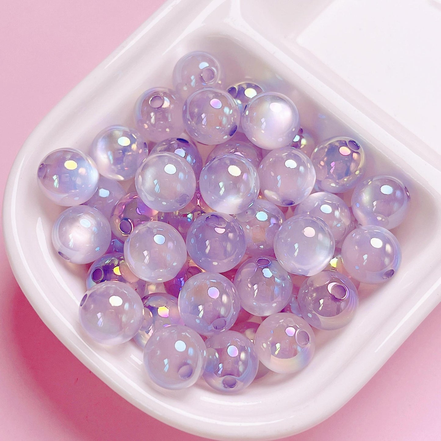 20 count Highlight UV plated colored jelly cat eye straight hole acrylic round beads DIY mobile phone chain car hanging keychain jewelry accessories