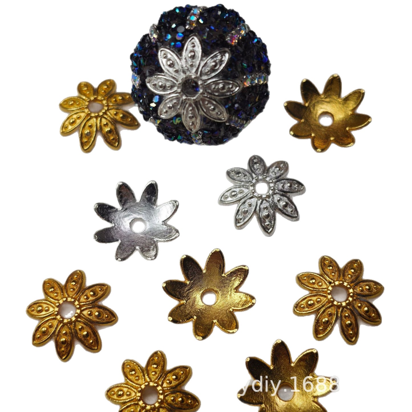 14mm electroplated metallic eight-petal pointed flower receptacle spacer beads gold and silver jewelry accessories flower leaf stem hat diy bead material