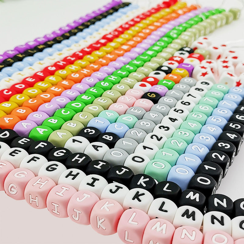 Silicone beads cross-border baby teether letters numbers beads pacifier chain 12mm molar handmade beads