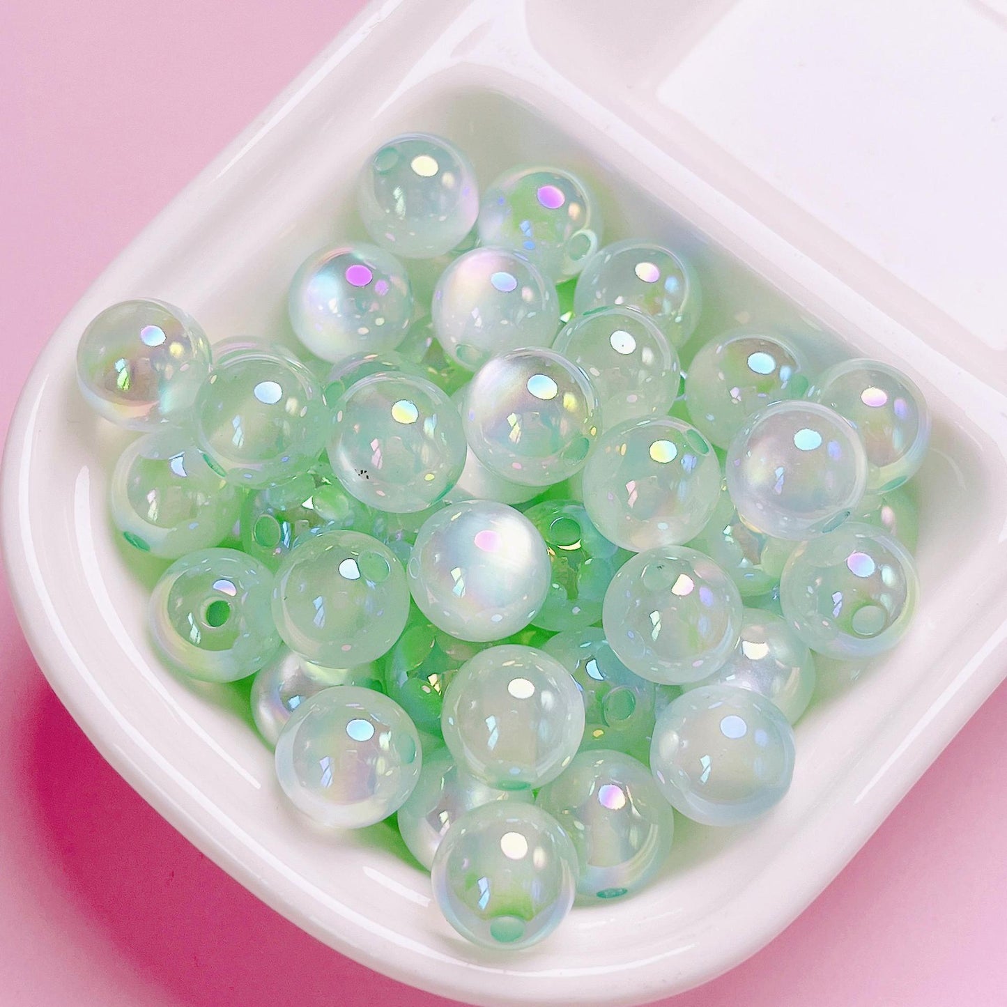 20 count Highlight UV plated colored jelly cat eye straight hole acrylic round beads DIY mobile phone chain car hanging keychain jewelry accessories