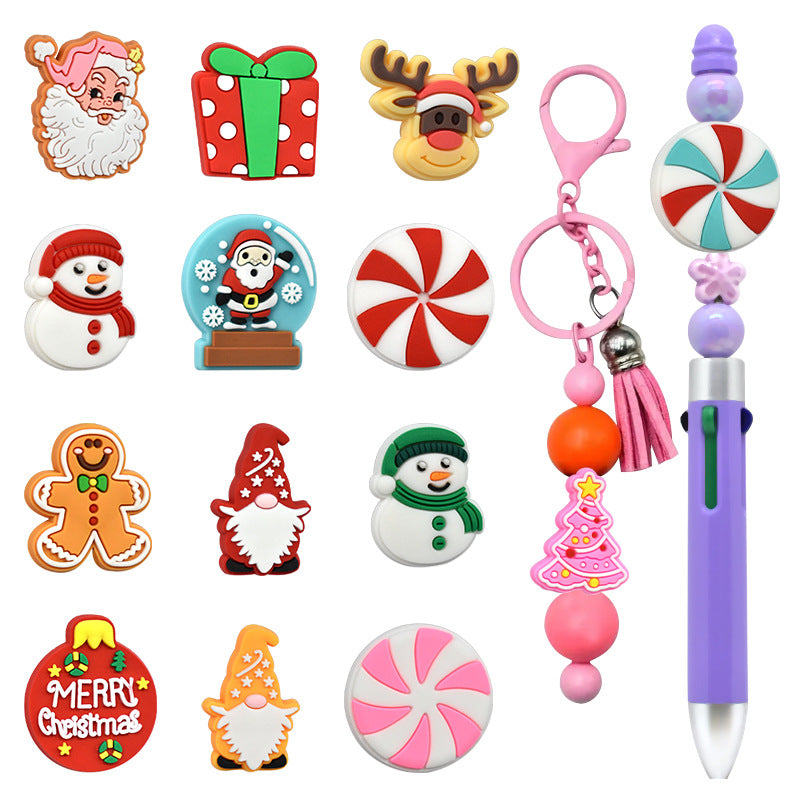 10pcs Christmas Series Creative Beadable Pen fpcal Beaded Accessories Cartoon Detachable silicone Beads