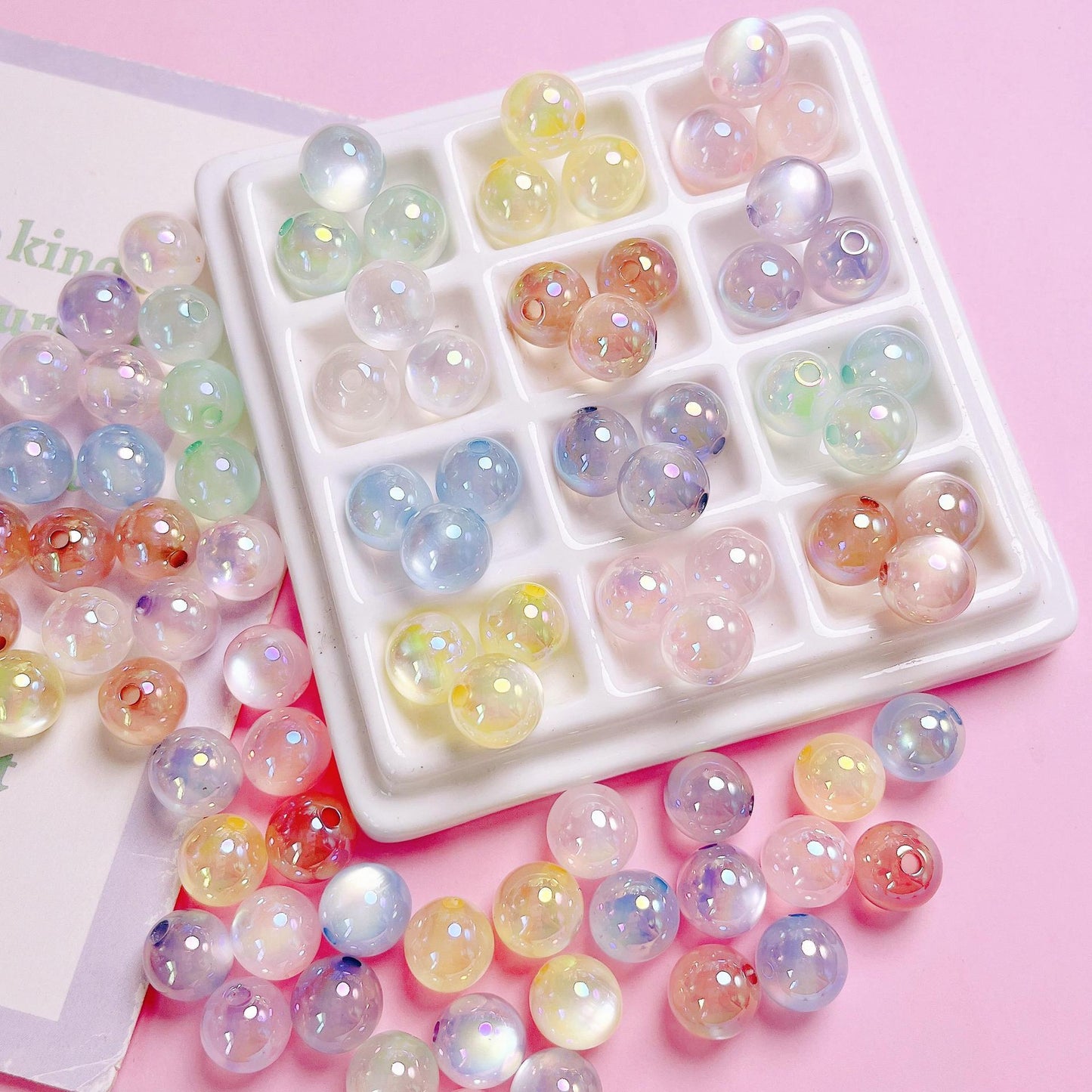 20 count Highlight UV plated colored jelly cat eye straight hole acrylic round beads DIY mobile phone chain car hanging keychain jewelry accessories