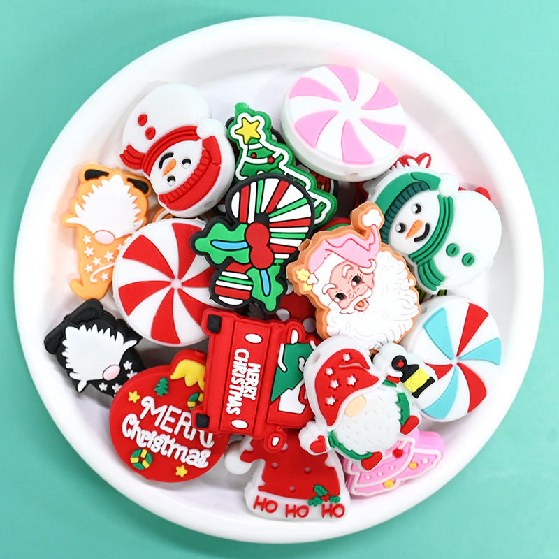 10pcs Christmas Series Creative Beadable Pen fpcal Beaded Accessories Cartoon Detachable silicone Beads