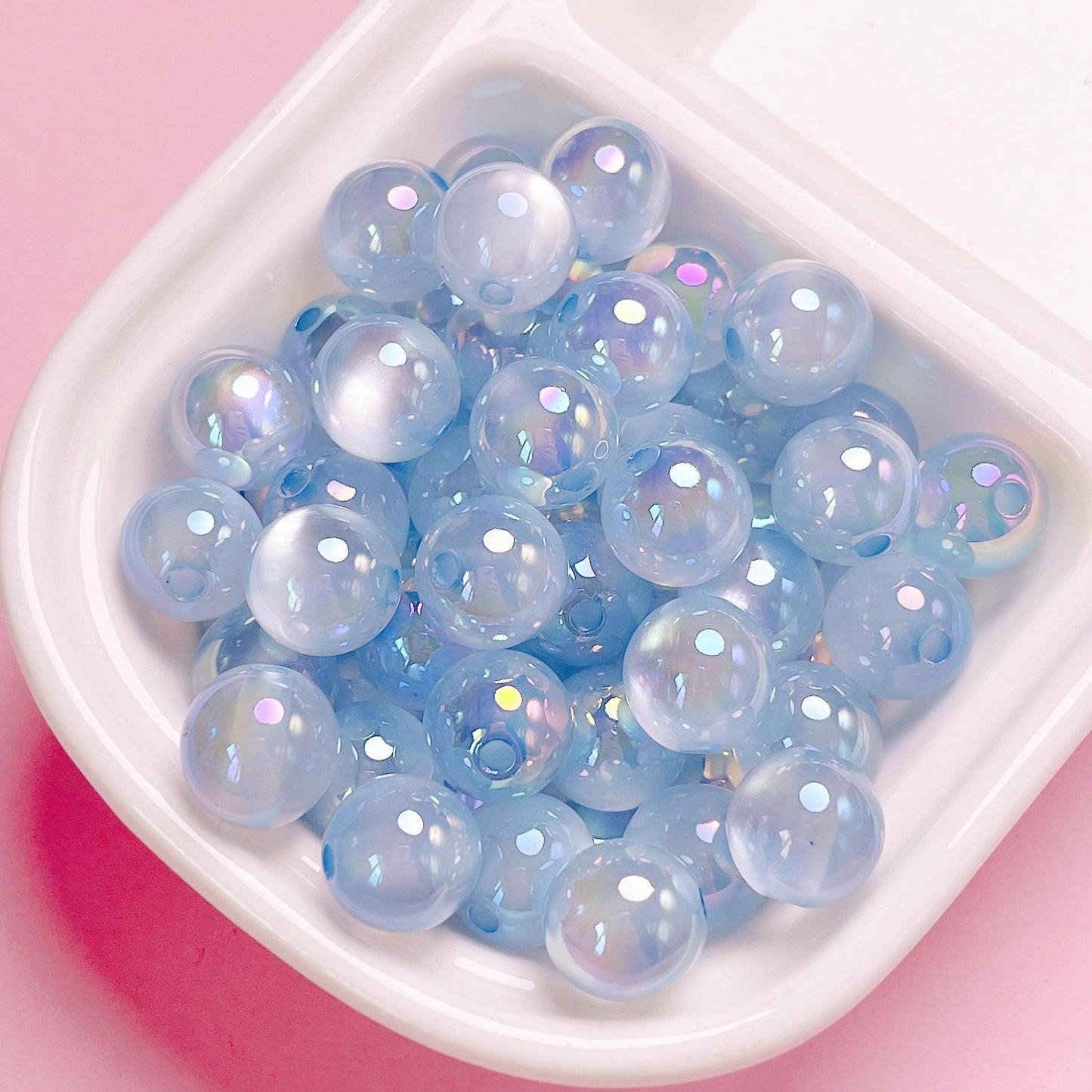 20 count Highlight UV plated colored jelly cat eye straight hole acrylic round beads DIY mobile phone chain car hanging keychain jewelry accessories