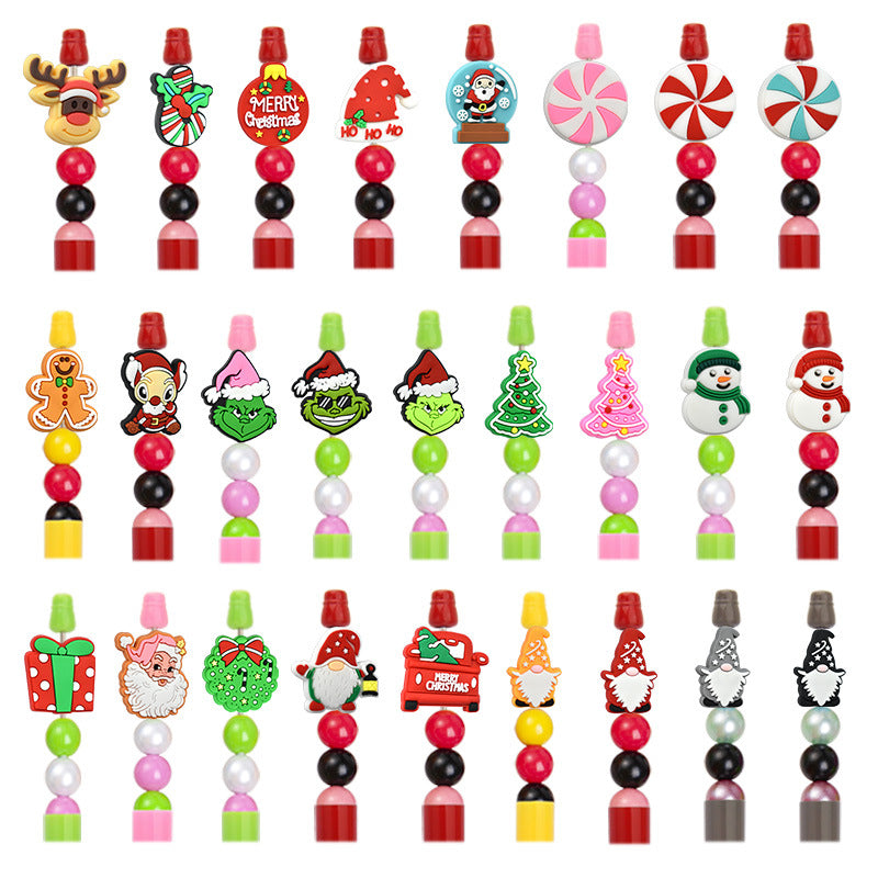 10pcs Christmas Series Creative Beadable Pen fpcal Beaded Accessories Cartoon Detachable silicone Beads