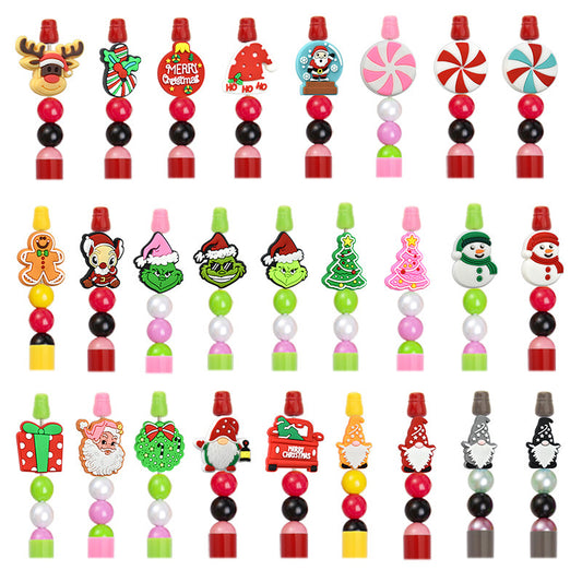 10pcs Christmas Series Creative Beadable Pen fpcal Beaded Accessories Cartoon Detachable silicone Beads
