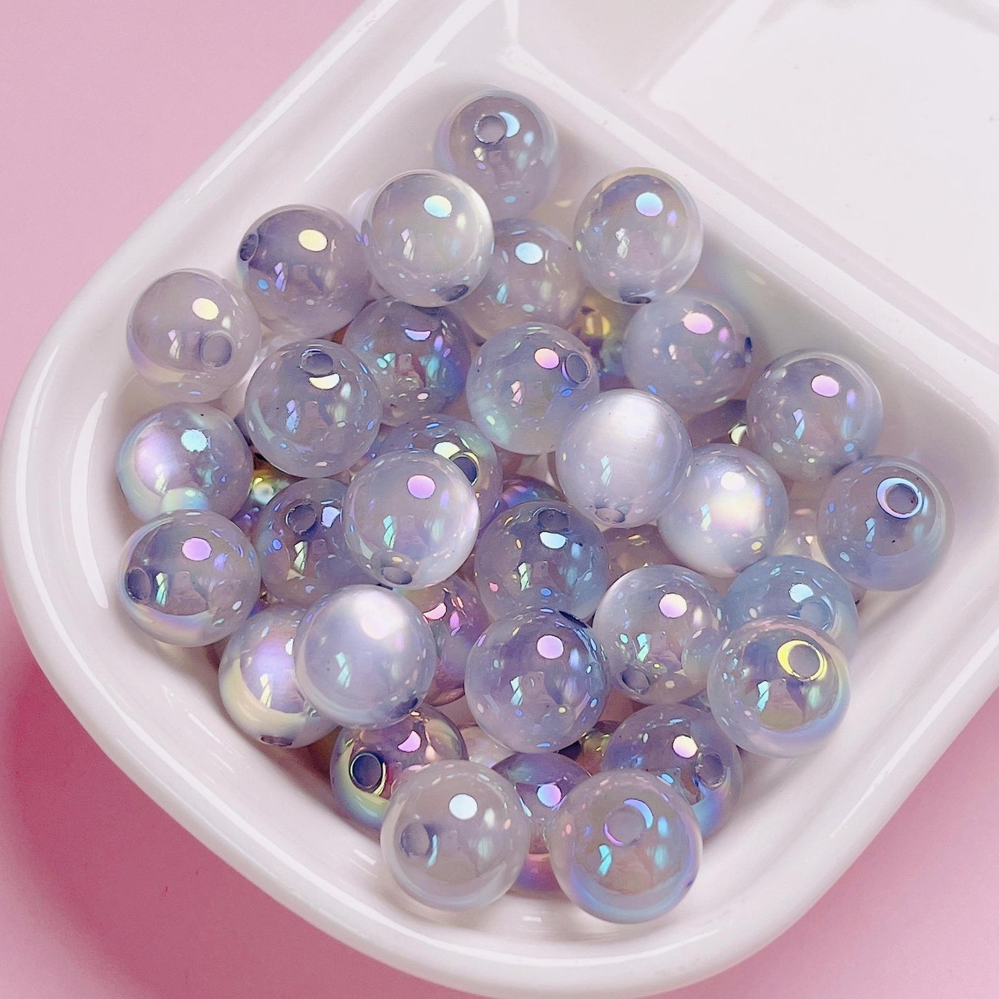 20 count Highlight UV plated colored jelly cat eye straight hole acrylic round beads DIY mobile phone chain car hanging keychain jewelry accessories