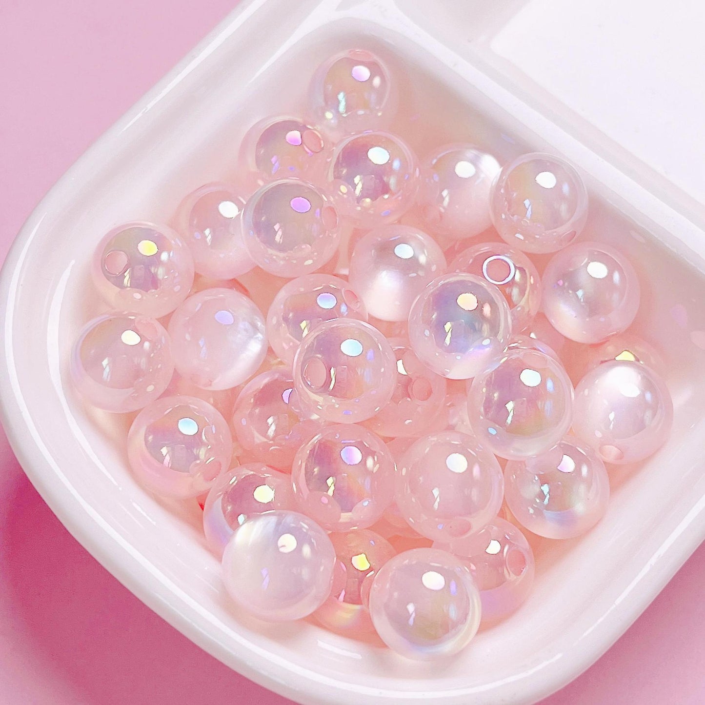 20 count Highlight UV plated colored jelly cat eye straight hole acrylic round beads DIY mobile phone chain car hanging keychain jewelry accessories