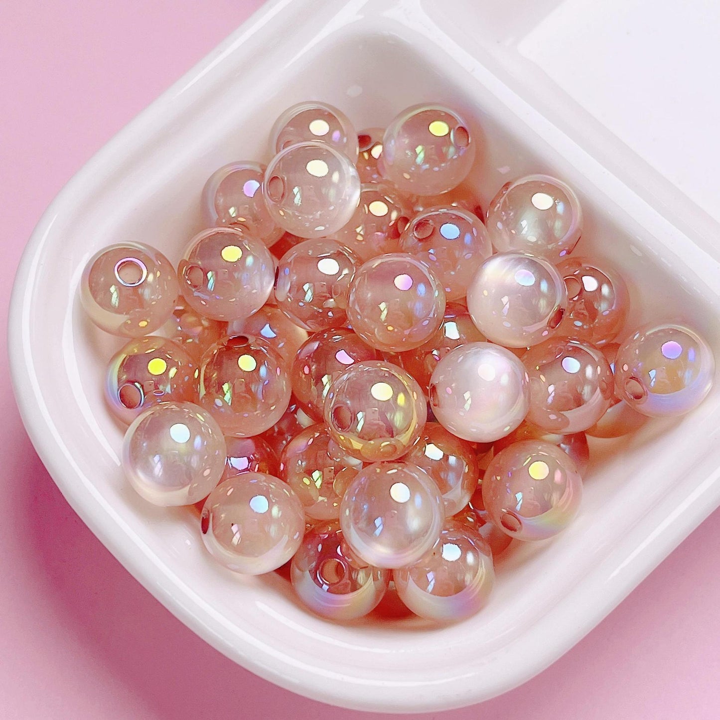 20 count Highlight UV plated colored jelly cat eye straight hole acrylic round beads DIY mobile phone chain car hanging keychain jewelry accessories
