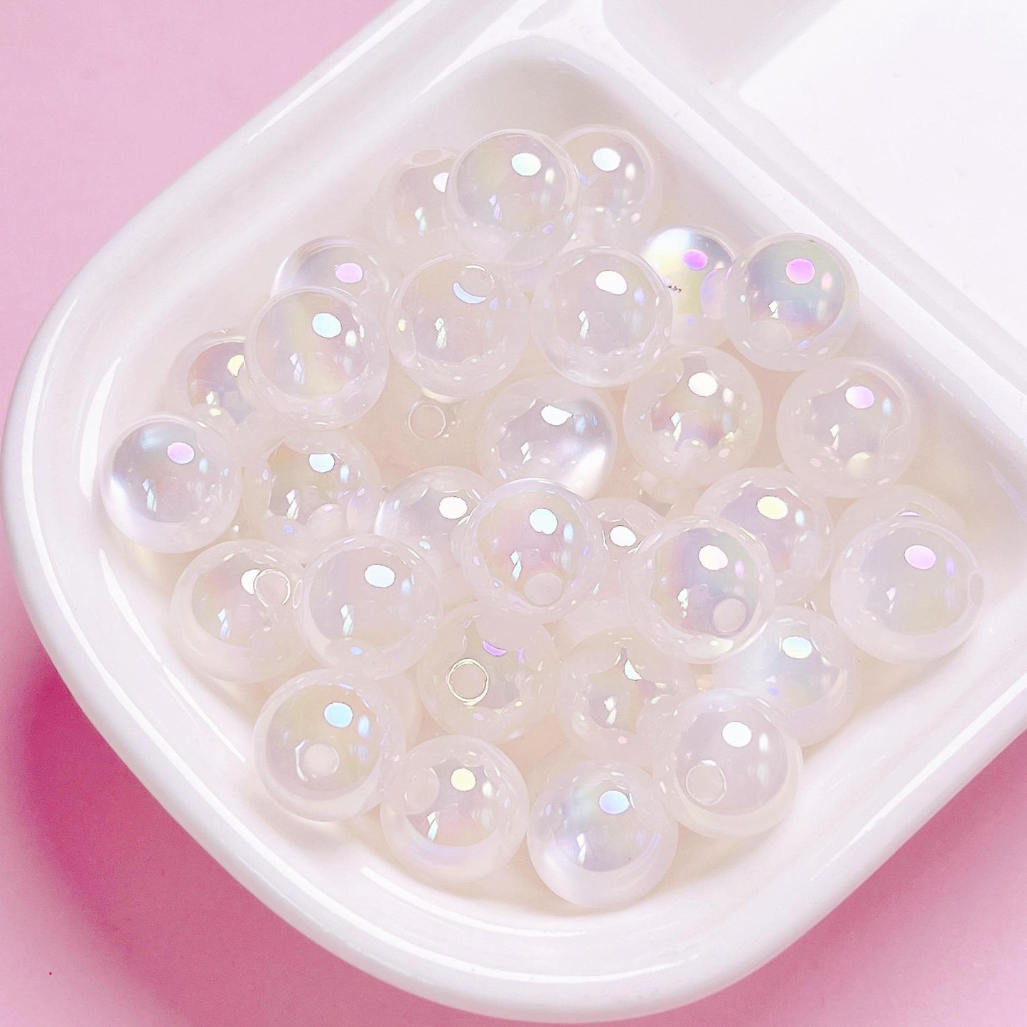 20 count Highlight UV plated colored jelly cat eye straight hole acrylic round beads DIY mobile phone chain car hanging keychain jewelry accessories